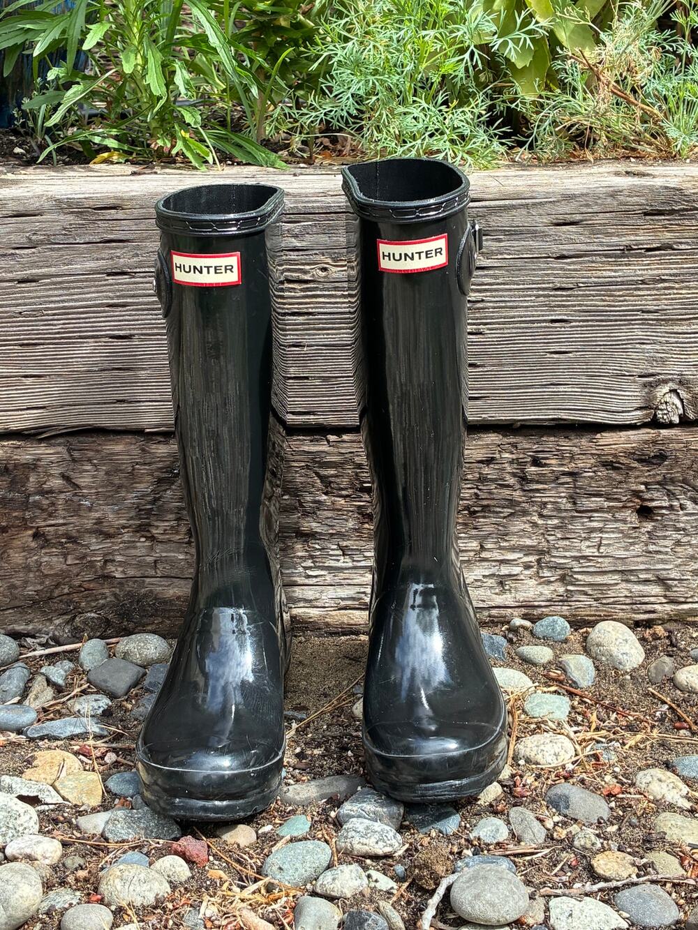 Hunter Boots Rain Tall Original Gloss Black Reflective Back Tabs Size Women 5